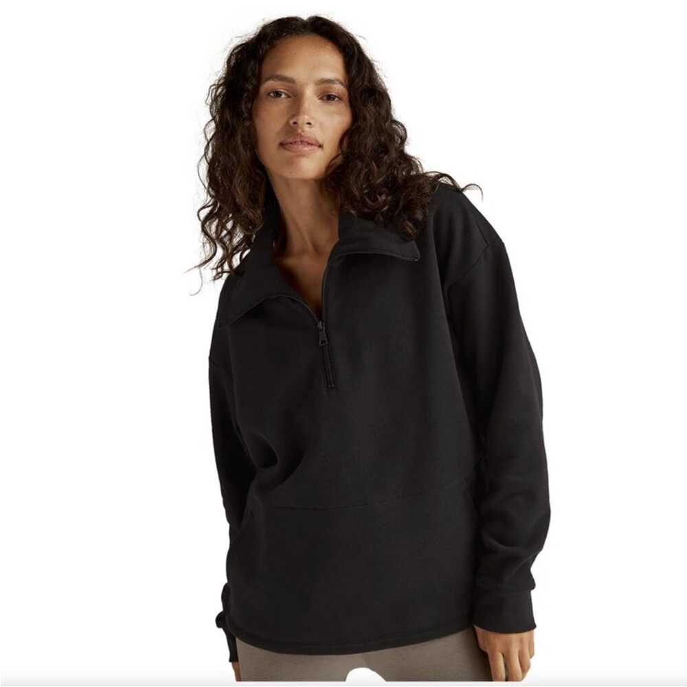 Beyond Yoga Trek Pullover Womens Medium Black Quarter Zip‎ Fleece Sweatshirt New